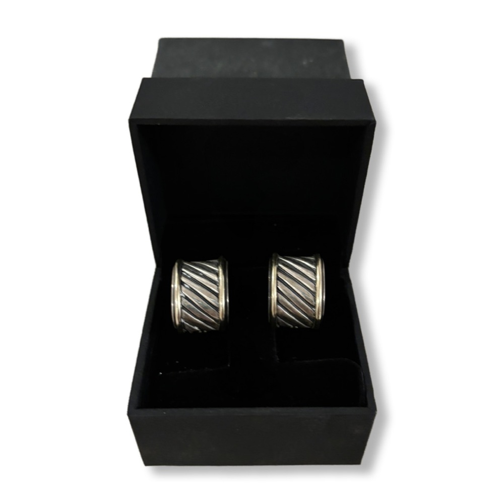 David Yurman Silver  and gold Hoop Earrings with Ribbed Pattern